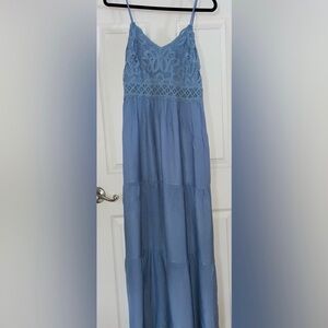 Source Unknown Light Blue Crochet Bodice Maxi Dress